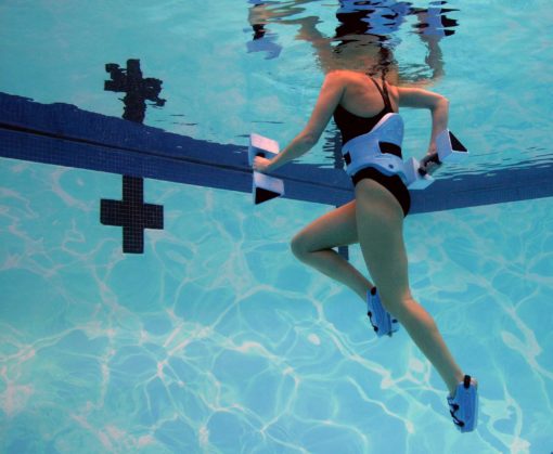 Underwater view of a Woman using AquaJogger® products in a pool